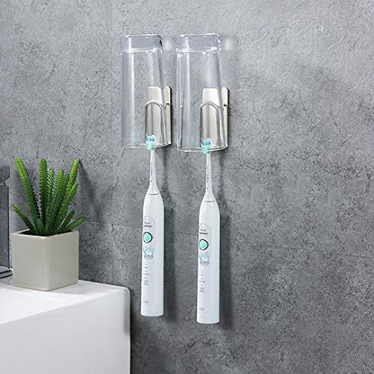 HANZE Toothbrush Holder 2 Pack self-Adhesive SUS 304 Stainless Steel Electric Toothbrush Hook Wall Mounted Razors Cup Holder for Bathroom - color: 2 Pack (2 in 1)