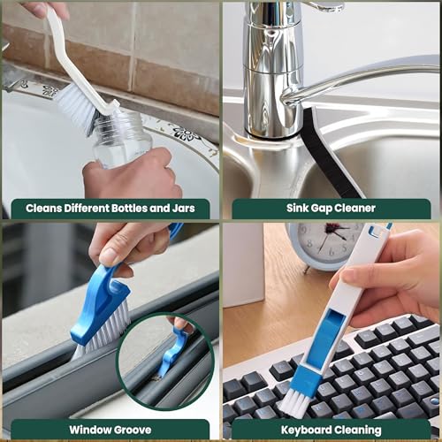14 Pcs Crevice Cleaning Brush Set – Hard Bristle Cleaning Tools for Grout, Tile Floors, Gaps & Narrow Spaces – Multi-Purpose Grout Scrub Brush for Cleaning Bathroom, Shower, Window Tracks, Kitchen | Multi-Purpose Grout Scrub Brush for Tile Floors, Bathroo