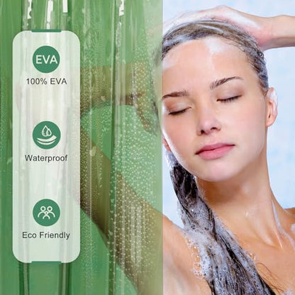AmazerBath Extra Long Shower Curtain Liner, 100% EVA Clear Green Heavy Duty 84 inch Shower Curtain and Liner 2-in-1, 72x84 Plastic Weighted Bathroom Shower Liner, 12 Grommets & 3 Heavyweight Stones - color: Rainbow Emerald, size: 72"W x 84"L (Pack of 1)