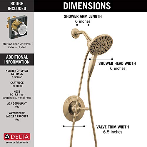 Delta Arvo 14 Series Brushed Gold Shower Faucet Set with In2ition 2-in-1 Dual Shower Head with HandHeld Spray Combo, Valve Trim Kit, Champagne Bronze 142840-CZ-I (Valve Included) - color: Champagne Bronze