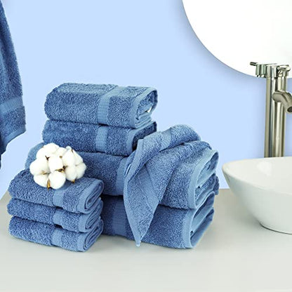 Chakir Turkish Linens Set of 8 Towel Set, 100% Cotton Luxury Turkish Towels for Bathroom, Soft Absorbent Bath Towel Set with 2 Bath Towels 2 Hand Towels 4 Washcloths, Wedgewood - color: Wedgewood