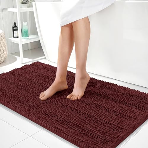OLANLY Bathroom Runner Rugs 44x24, Chenille Bath Rugs, Andorra Red-Brown | Rubber Backing, Machine Wash, Extra Absorbent Striped Bath Mats for Bathroom Floor, Tub and Shower, Home Decor Accessories - color: Andorra Red-brown, size: 44" X 24"