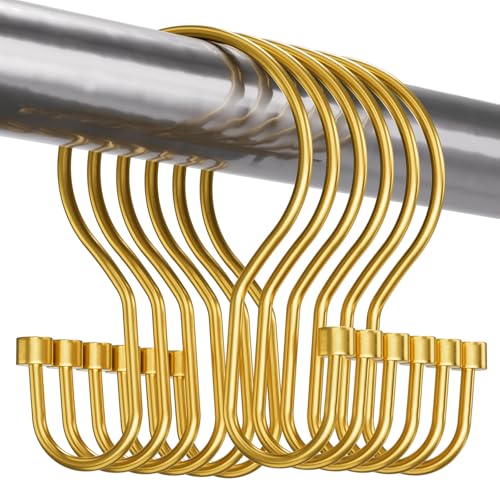 Bathway Shower Curtain Hooks Dark Gold Shower Curtain Rings with Cylindrical Design, 12Pcs Metal Shower Curtain Hooks Rust Proof, Smooth Glide Double Shower Hooks Rings for Shower Curtain - color: Dark Gold, style: Minimalist Shower Hooks with Cylinders