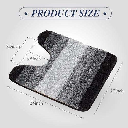 Walensee Contour Rug (20 x 24, Ombre Black) - Non Slip, Water Absorbent, Soft Microfiber Shaggy Bath Mat, Machine Washable, U Shape Toilet Rug - color: Ombre Black, size: 20" x 24" Contour