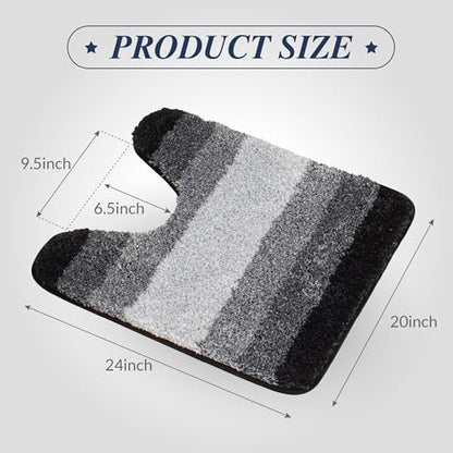 Walensee Contour Rug (20 x 24, Ombre Black) - Non Slip, Water Absorbent, Soft Microfiber Shaggy Bath Mat, Machine Washable, U Shape Toilet Rug - color: Ombre Black, size: 20" x 24" Contour
