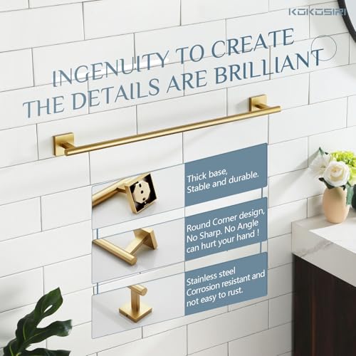 KOKOSIRI Bathroom Towel Bar Bath Towel Holders for Toilet Kitchen Cabinet Wall Mount 24 Inch Brushed Gold Stainless Steel B4005BG-L24 - color: Brushed Gold, size: 24-Inch