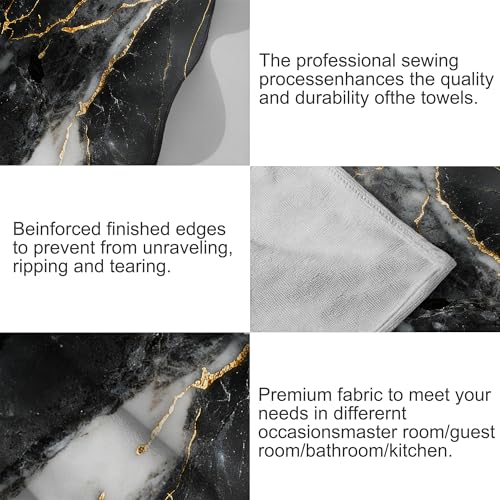 Hand Towels for Bathroom Black Gold Marble Kitchen Towels Set of 2 Soft Breathable Highly Absorbent Bath Towels for Bath Guest Gym Spa, 14.4x28.3 Inch - color: Black Gold Marble