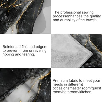Hand Towels for Bathroom Black Gold Marble Kitchen Towels Set of 2 Soft Breathable Highly Absorbent Bath Towels for Bath Guest Gym Spa, 14.4x28.3 Inch - color: Black Gold Marble
