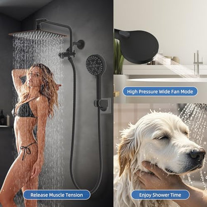10" Metal Rainfall Shower Head with 10-Mode Handheld, Oil Rubbed Bronze | NSF/ANSI/CAN 372 Certified, High Pressure Showerhead Combo with 11" Adjustable Shower Arm, 71" Hose, Shower Head Holder - color: Oil Rubbed Bronze, style: Square 10"