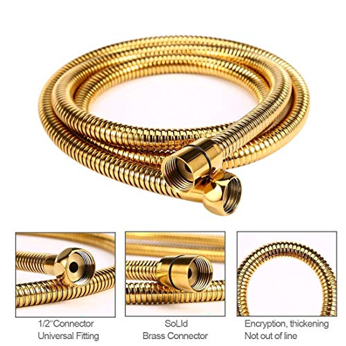 gotonovo Shower Hose 59 Inches for Bathroom Extra Long SUS304 Stainless Steel Handheld Shower Head Hose with Brass Insert and Nut Flexible Polished Gold - color: Polished Gold