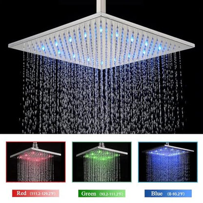 Ceiling Mount Shower Faucet Set 12 Inch LED Rainfall Shower Head Bathroom Rainfall Shower System with Handheld Spray Rough-in Valve Body and Trim Included, Chrome Finished - color: ‎Polished Chrome, style: 12"-led