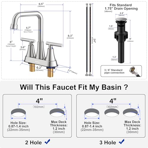 Brushed Nickel 4 inch Centerset Bathroom Faucet for Sink 2-3 Hole | Bathroom Sink Faucet with Pop-up Drain and Supply Lines, Stainless Steel 2-Handle Centerset Faucet for Vanity RV Restroom - color: Brushed Nickel