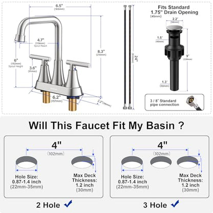 Brushed Nickel 4 inch Centerset Bathroom Faucet for Sink 2-3 Hole | Bathroom Sink Faucet with Pop-up Drain and Supply Lines, Stainless Steel 2-Handle Centerset Faucet for Vanity RV Restroom - color: Brushed Nickel