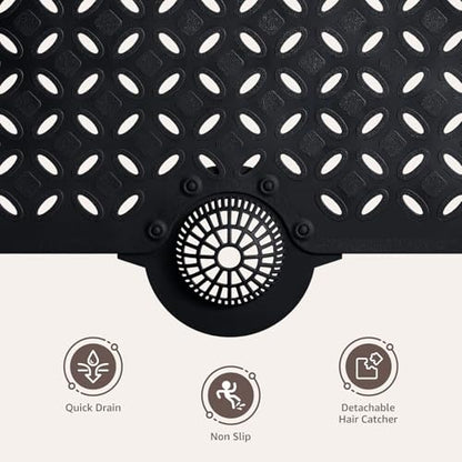 OTHWAY Bath Mat for Tub Non Slip: 39" X 17" Long Bathtub Mat with Hair Catcher│Big Drain Holes Shower Mats for Inside Shower│Machine Washable (Black) - color: Black