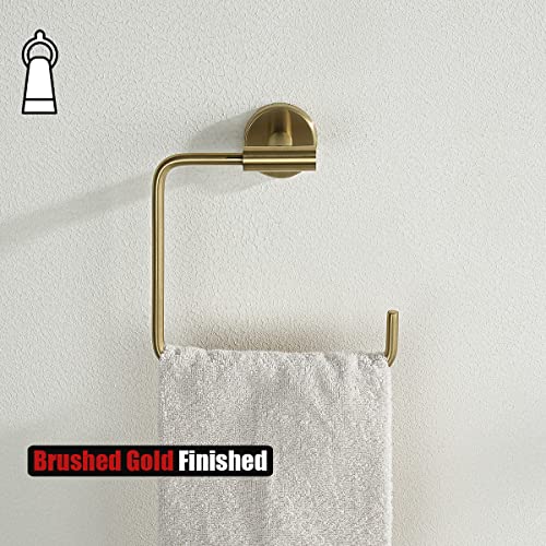 JQK Towel Ring Brushed Gold, Stainless Steel Square Ring Towel Holder for Bathroom, 6 Inch Brushed Gold Wall Mount, TR140-BG - color: Gold