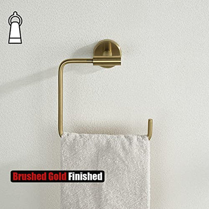 JQK Towel Ring Brushed Gold, Stainless Steel Square Ring Towel Holder for Bathroom, 6 Inch Brushed Gold Wall Mount, TR140-BG - color: Gold