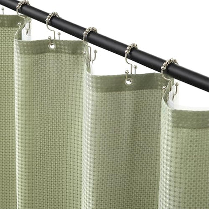 Siiluminisoy Shower Curtain and Liner Set, Waffle Shower Curtain Set with 12 Stainless Steel Hooks, Waterproof Luxury Fabric Shower Curtains for Bathroom and Hotel, Sage Green, 72" W x 72" H - color: Sage Green, size: 72"W x 72"L (Pack of 1)