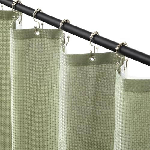 Siiluminisoy Shower Curtain and Liner Set, Waffle Shower Curtain Set with 12 Stainless Steel Hooks, Waterproof Luxury Fabric Shower Curtains for Bathroom and Hotel, Sage Green, 72" W x 84" H - color: Sage Green, size: 72"W x 84"L (Pack of 1)