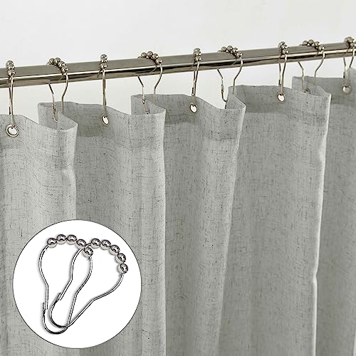 KOUFALL Grey Shower Curtain,Linen Fabric Boho Hotel Style Collection Shower Curtains for Bathroom,Set with Hooks,Light Gray,72 Inch - color: Grey, size: 72"W x 72"L (Pack of 1)