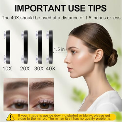 LED Lighted Tweezers & 40X Magnifying Mirror with Suction Cup Set | Portable 2 in 1 Hands-Free Makeup Mirror with Light and Precision Light Up Tweezers, Premium Quality & Ideal Gift Choice