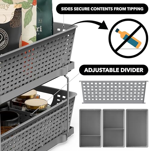 Simple Houseware 2 Tier Pull-Out Sliding Drawer Under Sink Storage, Gray | Great for Kitchen Bathroom Tray Shelf Organizer - color: Gray