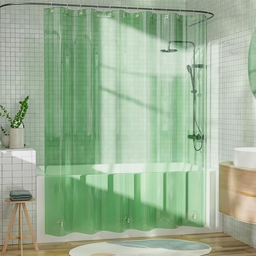 AmazerBath Heavy Duty Shower Curtain and Liner 2-in-1, 100% EVA Luxury Soft Clear Mint Green Shower Curtain Liner, 72x72 Plastic Weighted Shower Curtain, 12 Rustproof Grommets & 3 Heavyweight Stones - color: Rainbow Nature Oasis, size: 72"W x 72"L (Pack o
