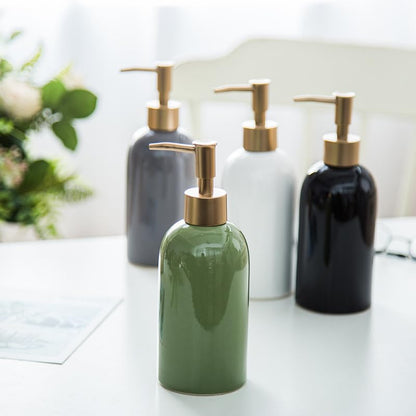 Classic Cylindrical Soap Dispenser, Multi-Color Ceramic Bottle(Green) | Soap Dispenser with Gold Rust-Proof Pump - color: Green
