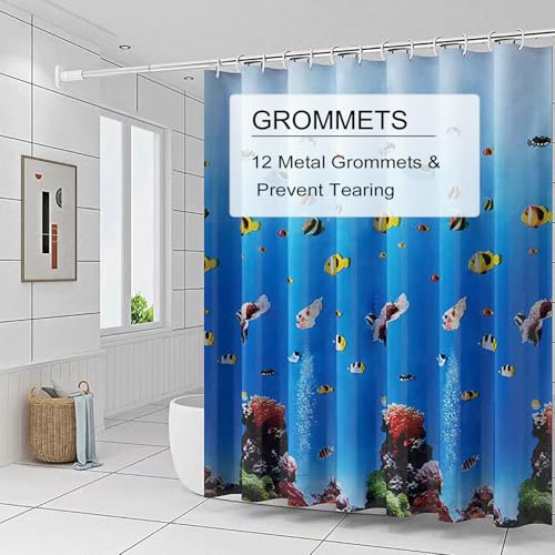 TIKABC Shower Curtain Liner, 4G PEVA Shower Liner, Plastic Waterproof Shower Curtains, 72x72 inch with Grommet Holes 3 Magnetic Weights - color: Underwater World