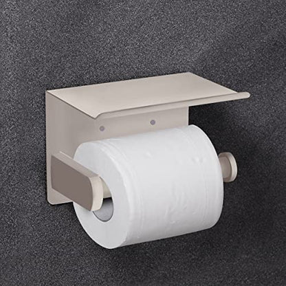 VAEHOLD Self Adhesive Toilet Paper Holder with Phone Shelf SUS 304 Stainless Steel Wall Mounted Toilet Paper Roll Holder - Rustproof and Bathroom Washroom Tissue Roll Holder with Shelf -Beige - color: Beige