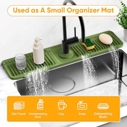 24'' Longer Faucet Mat for Kitchen Sink Splash Guard[7° Slope Fast Self-draining][Snap Lock Fit]Kitchen Sink Faucet Mat Splash Guard Kitchen Sink Area Water Splash Guard Behind Faucet Draining Mat - color: Green, size: 24" x 5.5"