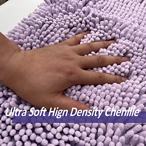 Chenille Bath Mats Set 2 Piece Non-Slip Luxury Bath Runner Rugs Extra Soft Absorbent Shaggy Washable Dry Plush Area Carpet Mats - Lavender - color: Lavender