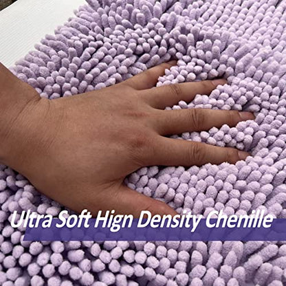 Chenille Bath Mats Set 2 Piece Non-Slip Luxury Bath Runner Rugs Extra Soft Absorbent Shaggy Washable Dry Plush Area Carpet Mats - Lavender - color: Lavender