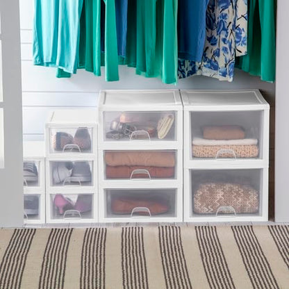 Sterilite Stacking Drawer Storage Organizer for Clothes, 16 Quart, 18-Pack | White Frame, Stackable Modular Clear Plastic Drawers & Containers for Clothing, Accessories, Craft Supplies, Shoes or Linens - size: 16 Quart, style: 18 Pack