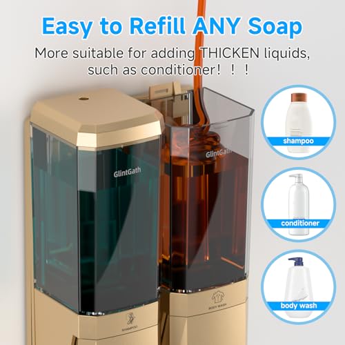 Shampoo and Conditioner Dispenser,Shower Dispenser 2 Chamber No Drill Shampoo Dispenser for Shower Wall Mounted Shower Soap Dispenser for Bathroom Hotel,Large Capacity 2 * 500ML,Gold - color: Gold 2 Chamber