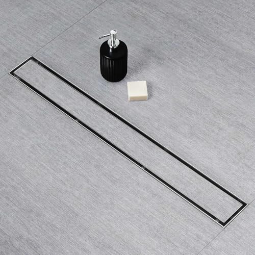 SaniteModar 24 inch Linear Shower Drain Brushed with Tile Insert Grate | AISI 304 Stainless Steel Brushed Shower Floor Drain Rectangle Linear Drain with Hair Fliter and Adjustable Feet - color: Stainless Steel, size: 24 inch