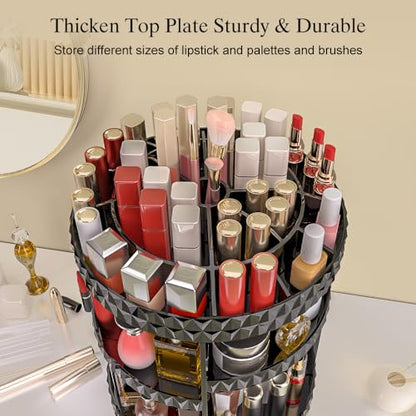 360 Rotating Makeup Organizer, DIY Adjustable Makeup Carousel Spinning Holder Storage Rack, Large Capacity Vanity Organizer Skincare Organizers (Black)