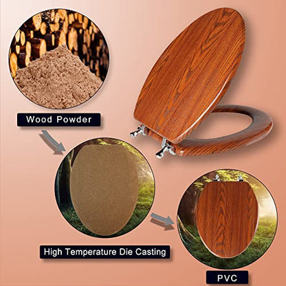 Elongated Toilet Seat Molded Wood Toilet Seat with Zinc Alloy Hinges, Easy to Install also Easy to Clean, Anti-pinch Wooden Toilet Seat by Angol Shiold (Elongated, Brownish Yellow) - color: Brownish Yellow, size: Zinc Alloy Hinge