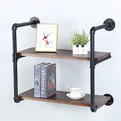 Industrial Pipe Shelves With Wood Planks,Rustic Pipe Shelving Wall Shelf | Metal Pipe Solid Pine Wood,Easy to Assemble,Wooden Board Thickness 0.78 In,For Bar Farmhouse Kitchen Office Bathroom,Bedroom - color: 2-layer, size: 24in