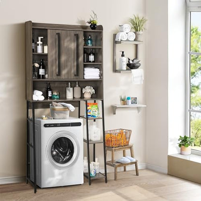 Decofy Over The Toilet Storage Cabinet, Over Toilet Bathroom Organizer with Sliding Door & Adjustable Shelf, Space-Saving Storage Cabinet for Bathroom, Laundry, Grey
