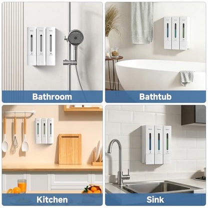 Shampoo and Conditioner Dispenser - Shower Soap Dispenser Wall Mounted No Drill - Shampoo Conditioner Body Wash Dispenser 3 Chamber - Easy Install for Bathroom Hotel White 1200ml - color: White 3 Chamber