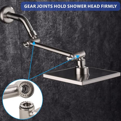 Voolan 11 Inch Shower Extension Arm with Lock Joints, Adjustable Height and Angle, Premium Solid Brass Anti-leak (Brushed Nickel) - color: Brushed Nickel
