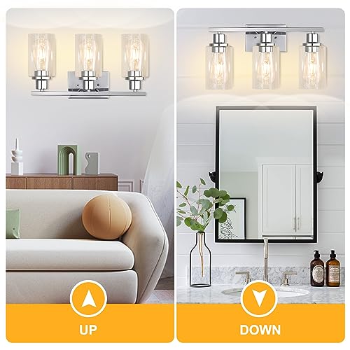 3 Light Vanity Light Fixtures, Polished Chrome Bathroom Wall Sconces, Modern Wall Lights with Clear Glass Shades, Bathroom Wall Lamp over Mirror Kitchen Bedroom Living Room Hallway Cabinet Porch - color: Chrome