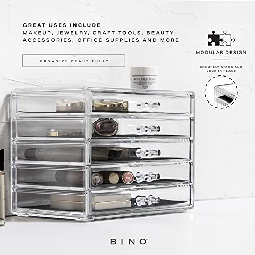 BINO THE MANHATTAN SERIES Acrylic Makeup Drawer Organizer- 5 Drawers | Clear Beauty Organizers and Storage| Cosmetic & Makeup Drawer| Home Organization| Jewelry & Vanity Accessories Drawers - size: 5 Drawer