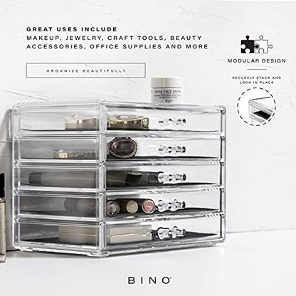 BINO THE MANHATTAN SERIES Acrylic Makeup Drawer Organizer- 5 Drawers | Clear Beauty Organizers and Storage| Cosmetic & Makeup Drawer| Home Organization| Jewelry & Vanity Accessories Drawers - size: 5 Drawer