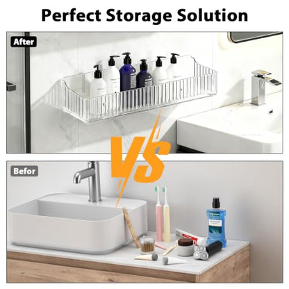 Acrylic Shower Caddy Adhesive, 4 Pack No Drilling Clear Bathroom Organizer Wall Shelf with Soap & Toothbrush Holder, Strong Stick for Shower Shelves Bathroom Storage rack - style: Acrylic Shower Caddy