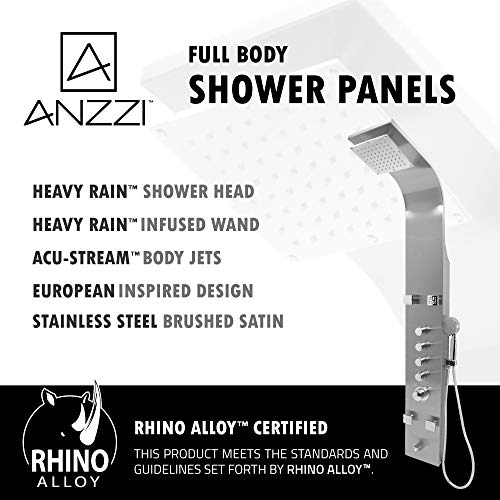 ANZZI Shower Head Panel Tower, Echo Brushed Steel Stainless Steel Metal, 4 | Three 3 Fully Adjustable Acu Stream Body Jets, Euro Grip Handheld Sprayer Has 60 In, Five 5 Easy To Use Control Knobs - color: Stainless Steel, style: 4 Jets