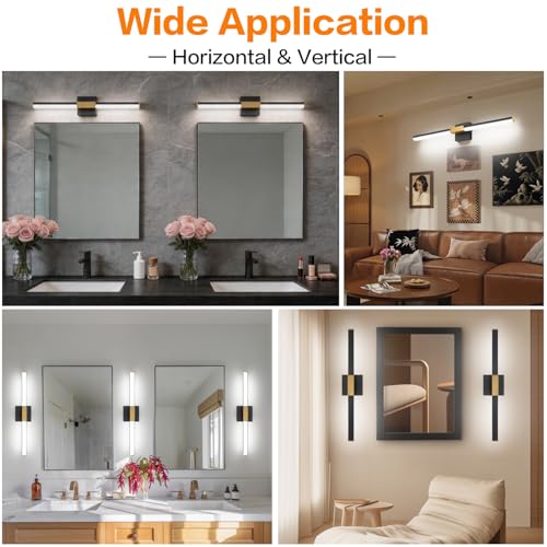 SOLFART Bathroom Light Fixtures 5CCT: Black and Gold 24-Inch LED Bar Dimmable Detachable 4-Way Light Direction Vanity Lights for Bathroom ETL IP44 - color: Black Gold-5CCT, 5-Step Brightness Control, size: 24 inch