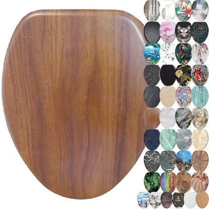 SANILO Wooden Toilet Seat with Soft Close [ELONGATED] - Decorative, Quiet & Slow Close Molded Wood Seat - With Strong Bumpers & Hinges - Adjustable Fit - Mahogany - color: Mahogany