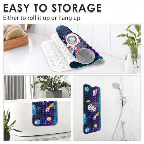 Bath Mat for Tub, Space Astronaut, 40 X 16 Inch, for Kids | Sun Moon Earth Extra Long Baby Toddler Bathtub Non Slip Shower with Suction Cups and Drain Holes - color: Multicolor