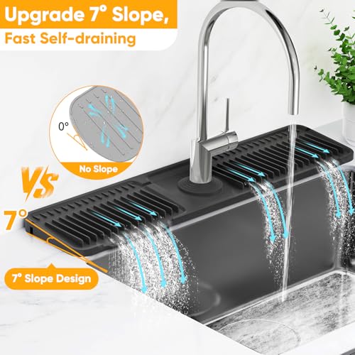 24'' Longer Faucet Mat for Kitchen Sink Splash Guard[7° Slope Fast Self-draining][Snap Lock Fit]Kitchen Sink Faucet Mat Splash Guard Kitchen Sink Area Water Splash Guard Behind Faucet Draining Mat - color: Black, size: 24" x 5.5"